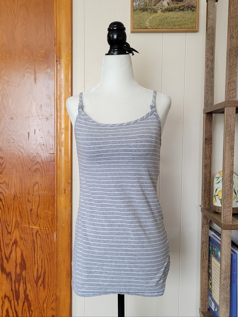 Thyme Maternity | Gray & White Striped Camisole Tank Top